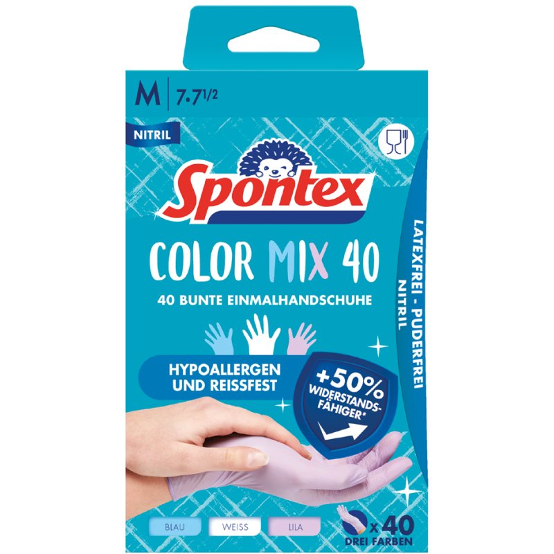 Spontex nitril handschoenen Colormix, maat L, gekleurd, 40 stuks